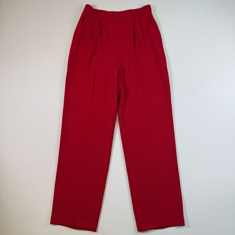 St. John Pants Womens 2 Red Santana Knit Straight Leg High Rise Pleated Pull On